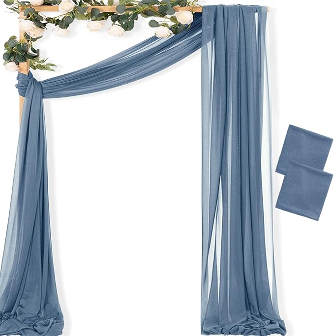 MLMC Dusty Blue Wedding Arch Draping Fabric 2 Panels 29" x 20 FT Extra Long by MLMC