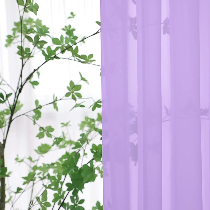 Window Purple Sheer Curtains 90 Inches Long 2 Panels Sheer Curtain Basic Rod - Image 3
