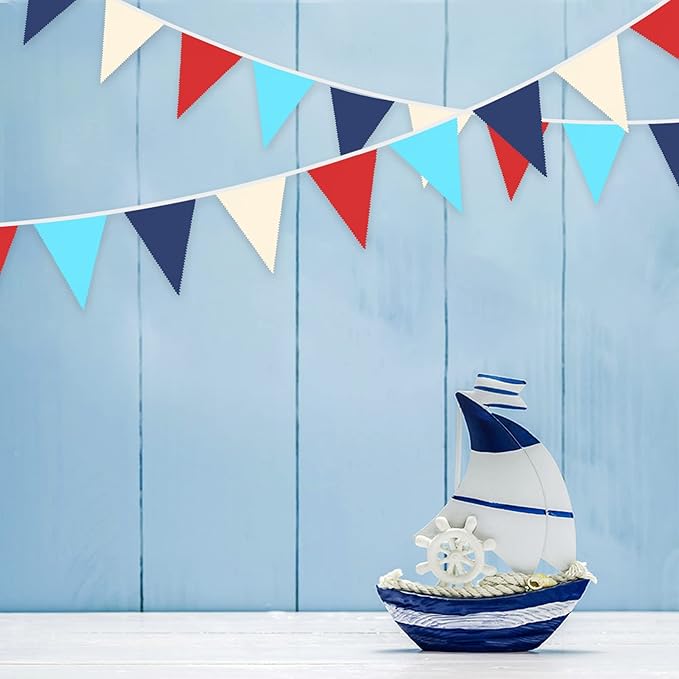32Ft Red Blue White Nautical Pennant Banner Fabric Triangle Flag Bunting - Image 3