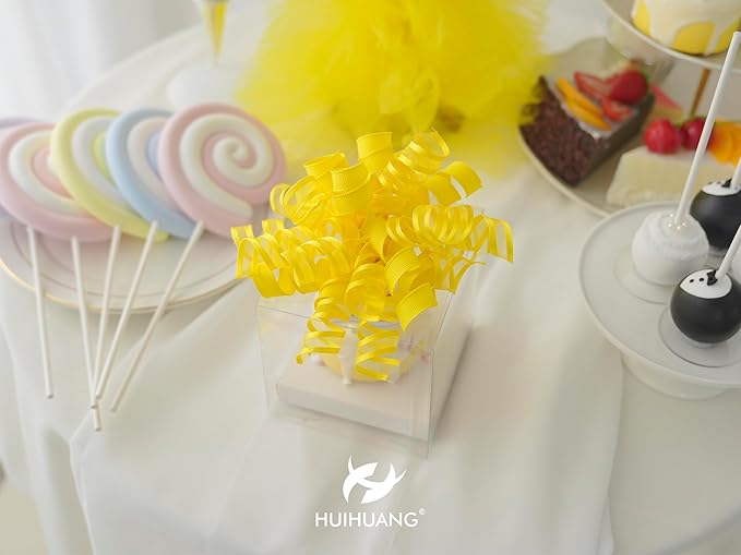 HUIHUANG Yellow Present Bows Gift Wrap Accessory Curly Ribbon Gift Bows 5 inch - Image 8