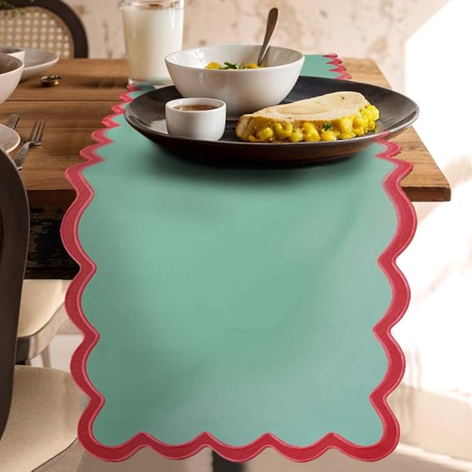 Folkulture Table Runner | Table Runners 108 inches Long | Scallop Table Runner by FOLKULTURE