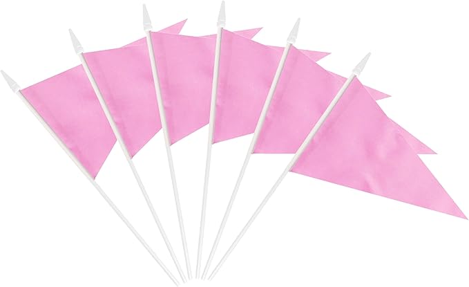 12 Pack Pink Pennant Flags Small Mini Hand Held Solid Color Pennant On Sticks - Image 2