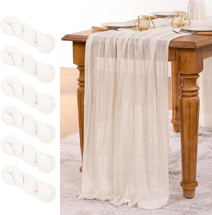 MLMW 6 Pack Ivory White Table Runner Cheesecloth Boho Gauze Rustic Cheese Cloth by MLMW