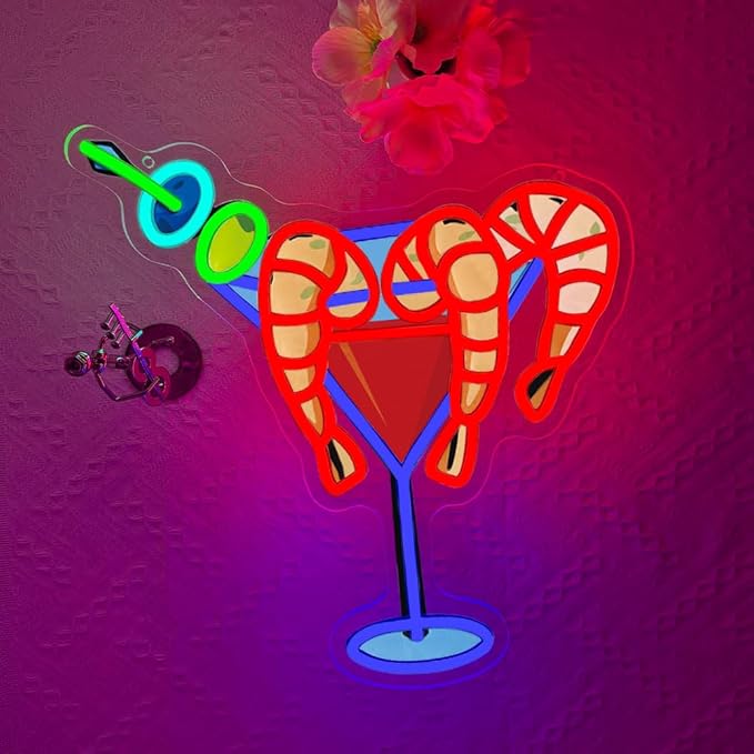 Cocktails Drinks Neon Signs for Wall Decor, Shrimp LED Neon Sign for Cocktails - Image 5