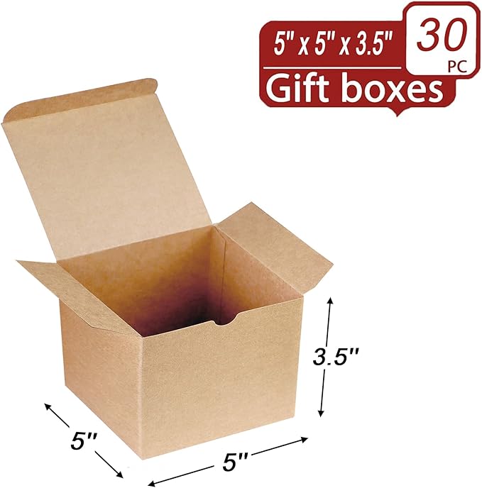Xxcxpark 30 PCS Brown Kraft Gift Boxes 5x5x3.5, Party Favor Kraft Paper Gift - Image 2