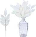 GREENTIME 12 Pack Artificial White Glitter Leaves 13" Fake Christmas Picks by Greentime