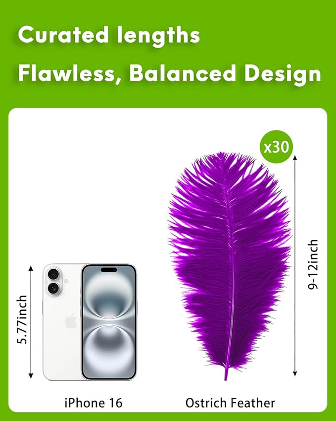 NEWONG 30pcs Purple Ostrich Feathers Natural Bulk 9-12inch Vase Craft Wedding - Image 2