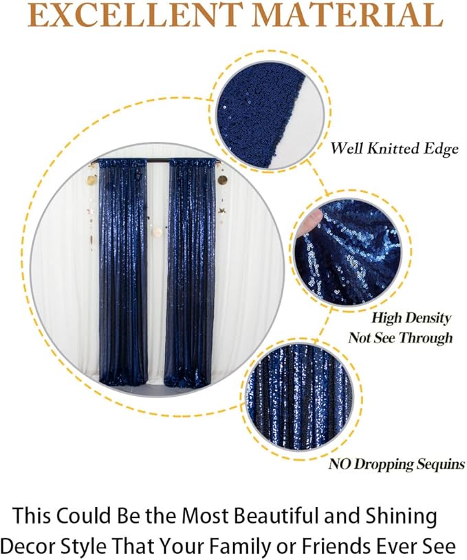 ShinyBeauty Sequin Backdrop Curtains 4 Panels Navy Blue 2FTx8FT Navy Blue - Image 5