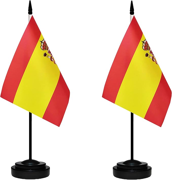 Spain Spanish Deluxe Desk Flag Set, Small Mini Miniature Spain Spanish Table by tibijoy