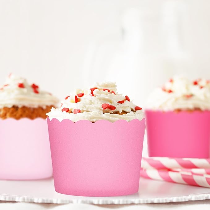 Whaline 120Pcs Pink Paper Baking Cups Scalloped Edge Cupcake Wrappers Gradient - Image 4