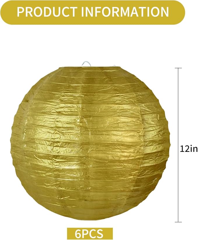 BEISHIDA 12-Inch Gold Paper Lanterns Decorative Chinese/Japanese Hanging Round - Image 2