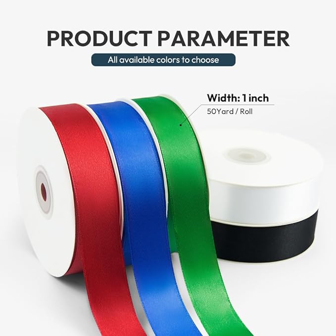 KMER LIFE 1 inch Wide x 50 Yards Red Single Faced Polyester Satin Ribbon - Image 2