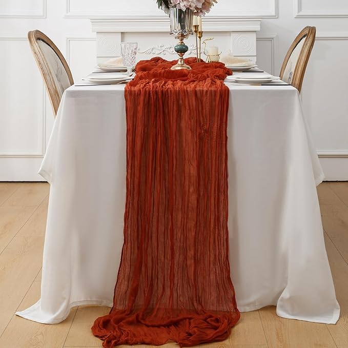 Terracotta 2 Pack Cheesecloth Table Runner 120 Inch 10 FT Boho Rustic Gauze - Image 7