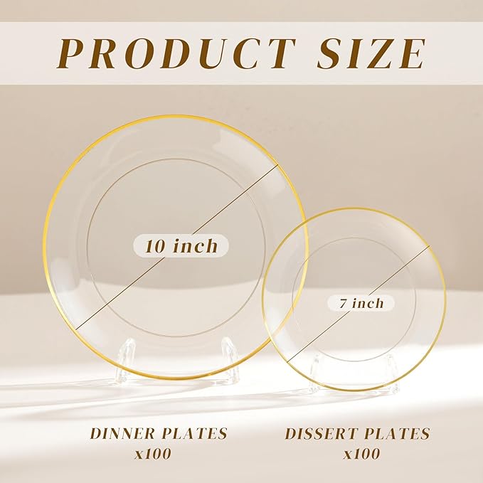 bUCLA 200PCS Clear and Gold Plastic Plates - Image 2