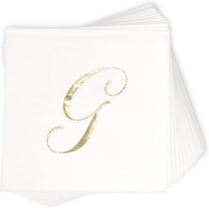 Gift Boutique 100 Gold Monogram Cocktail Napkins Letter G Disposable Paper Pack - Image 3