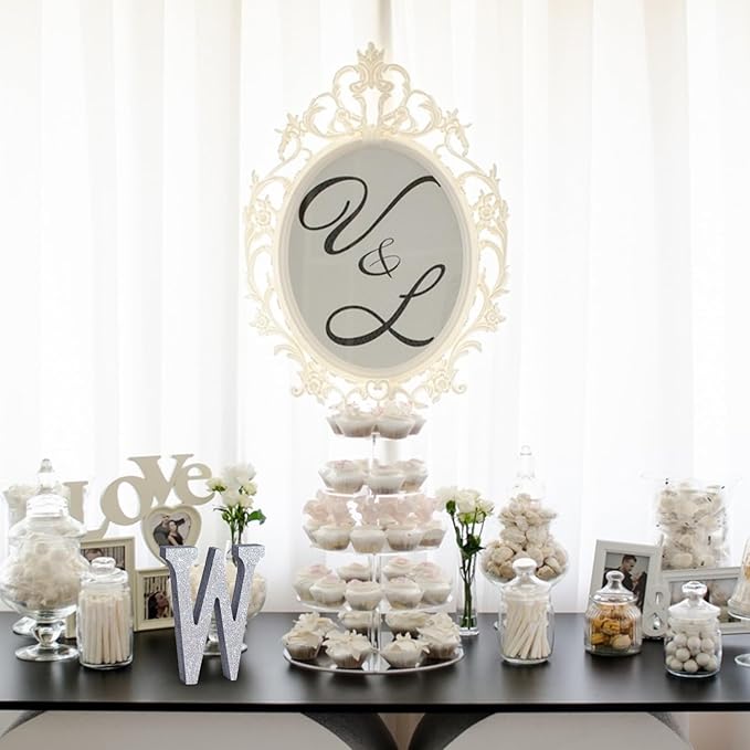 TONIFUL 8 Inch Silver Glitter Letter W Table Centerpiece A-Z Silver Birthday - Image 6