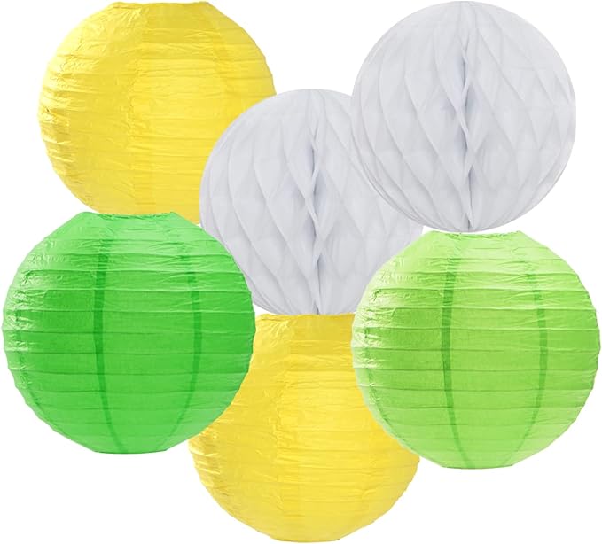 Yellow-White Green Party-Decorations Streamers-Lanterns - Image 4