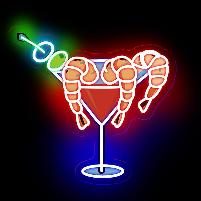 Shrimp Martini Wine Neon Sign, Martini LED Light, Home Party Wall Art, Cocktail by DMDMBSR