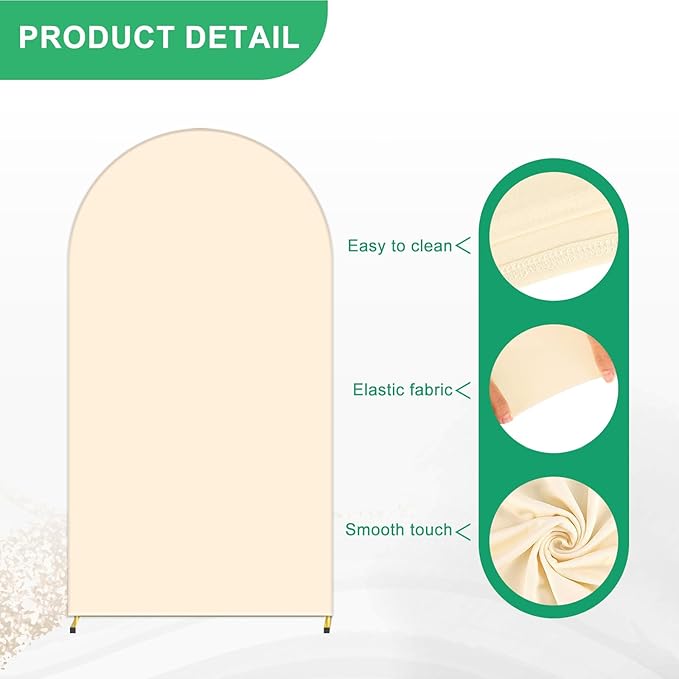 Metal Arch Backdrop Stand and Cover Set, 6.6FT Beige Reusable Spandex Fitted - Image 3