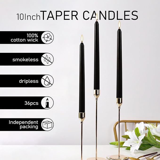 36-Pack 10-Inch Black Taper Candles - Image 6