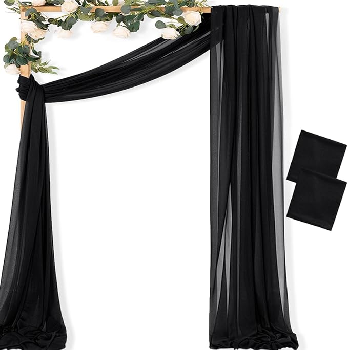 MLMC Black Wedding Arch Draping Fabric 2 Panels 29" x 20 FT Extra Long Gauze by MLMC