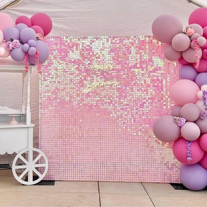 Qcity Iridescent Pink Shimmer Wall Backdrop 36PCS, Square Sequin Glitter - Image 6