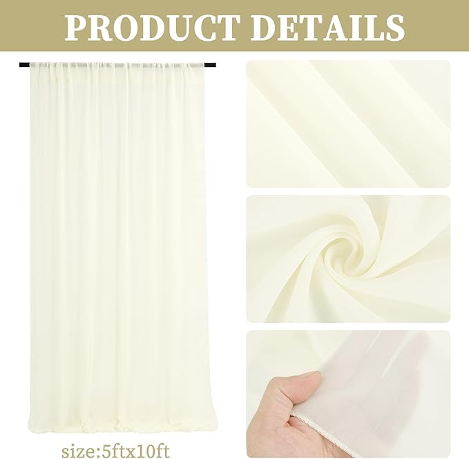 6 Panels Ivory Ceiling Drapes for Wedding 5ftx10ft Chiffon Fabric Arch Draping - Image 3