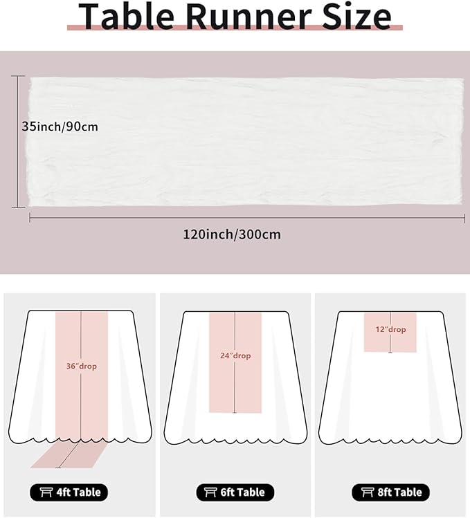 Ivory White Cheesecloth Table Runner 120 Inch, Boho Rustic Gauze 10 FT - Image 3