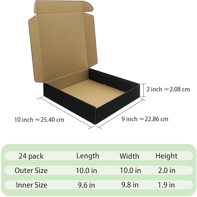 24 Pack 10 x 10x 2 Inches Shipping Boxes，Black 3 Layers Corrugated Cardboard Box - Image 7