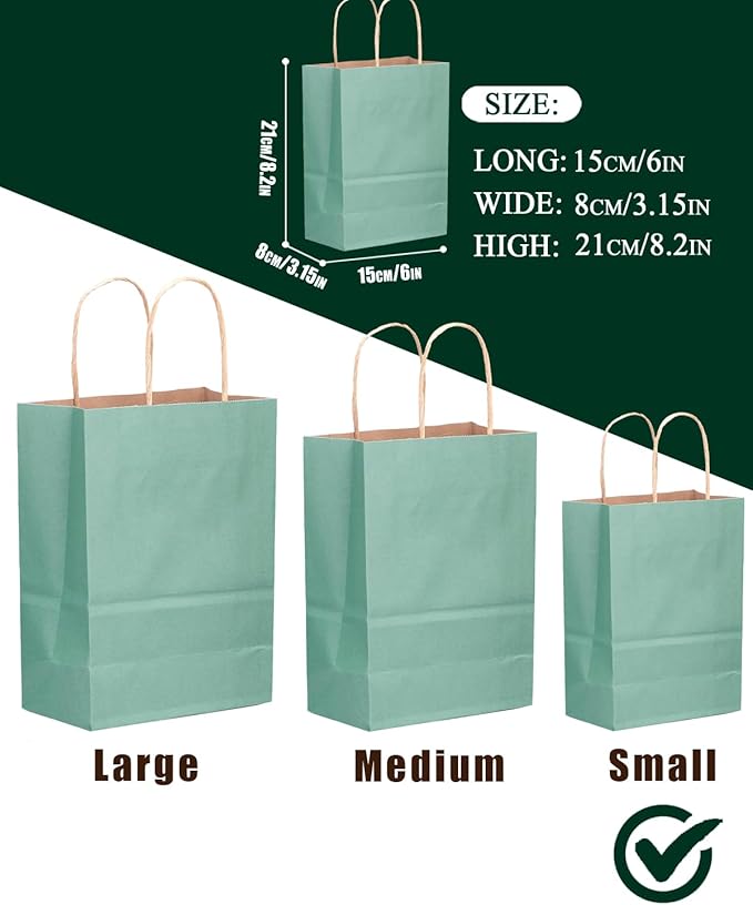 qiqee 50-Packs Gift Bag with Handles Bulk Kraft Light Blue Paper Bags Multiple - Image 3