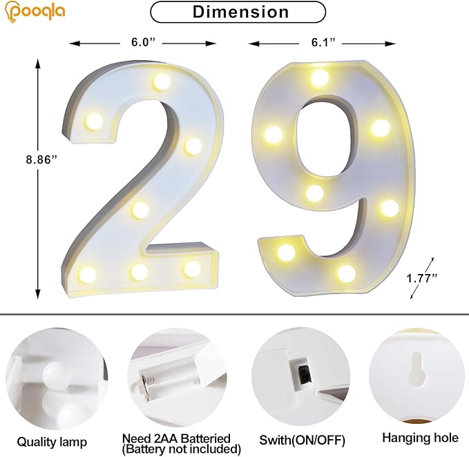 Pooqla Decorative LED Light Up Number Letters, Battery Operated - Image 4