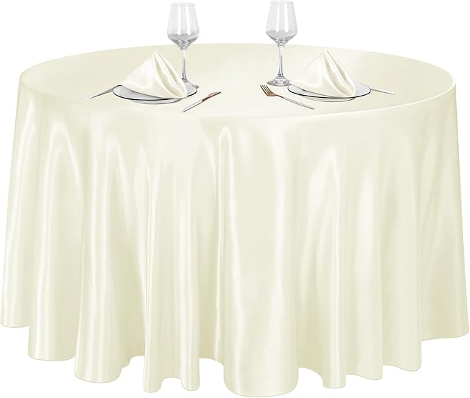 Ruisita 120 Inches Round Satin Tablecloths Ivory Overlay Round Satin Table by Ruisita