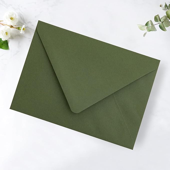 PONATIA 50PCS A7 Euro Flap Envelope, 5.25 x 7.25'' Olive Green Flowers Liner - Image 7