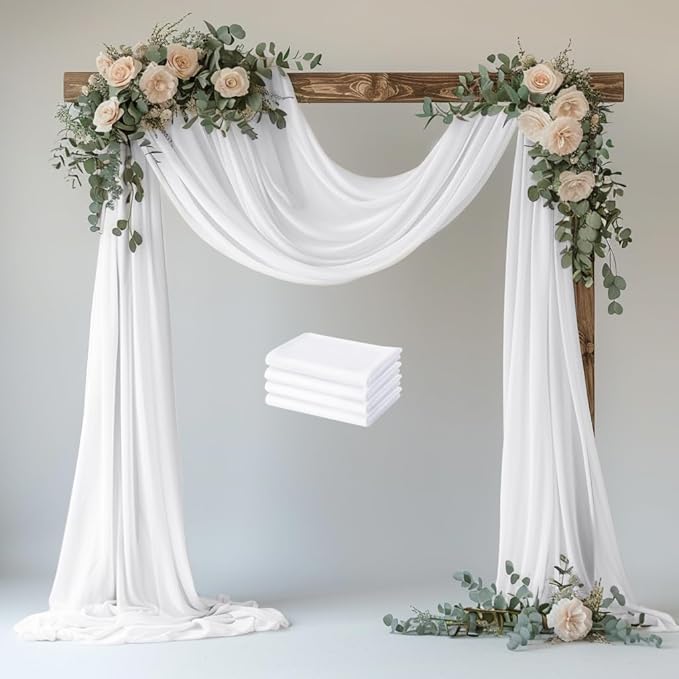Wedding Arch Draping Fabric 4 Panels 28.7" x 20FT White Sheer Chiffon Backdrop by Xiomot