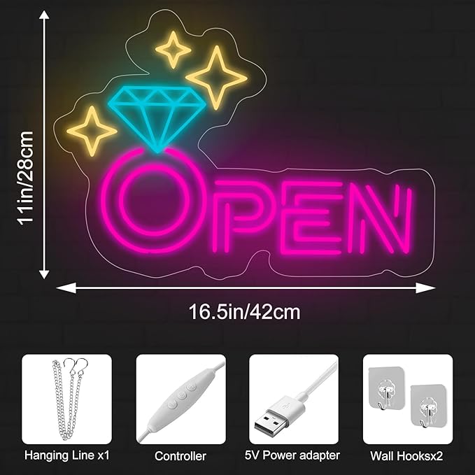 Diamond Open Indoor Neon Sign For Jewelry Store Custom Led Neon Sign Business - Image 4