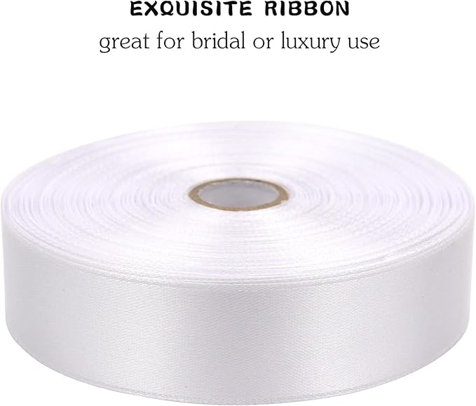White Solid Satin Ribbon 1 Inch 50 Yards Solid Polyester Fabric Ribbon - Image 3