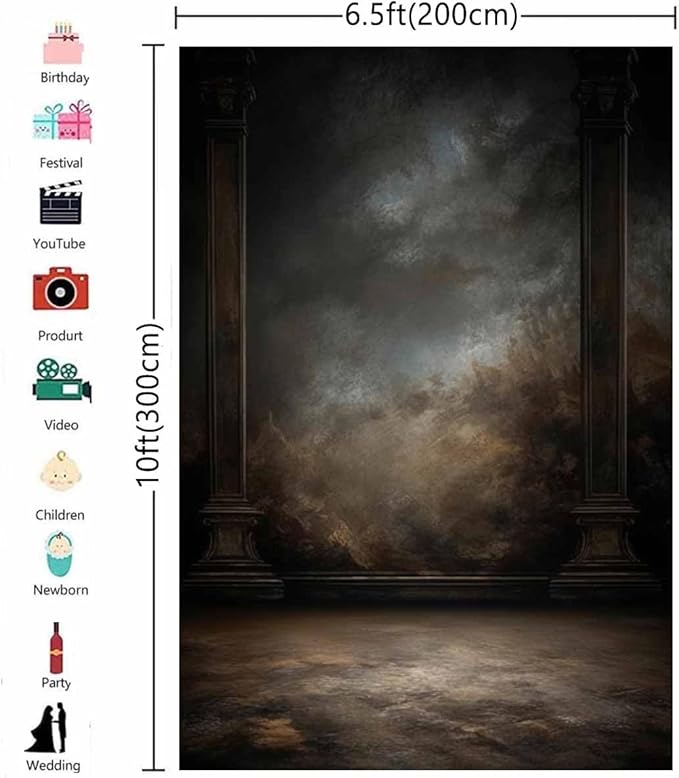 6.5x10ftDark Vintage Photography Backdrops Portrait Photo Backdrop Wedding - Image 5