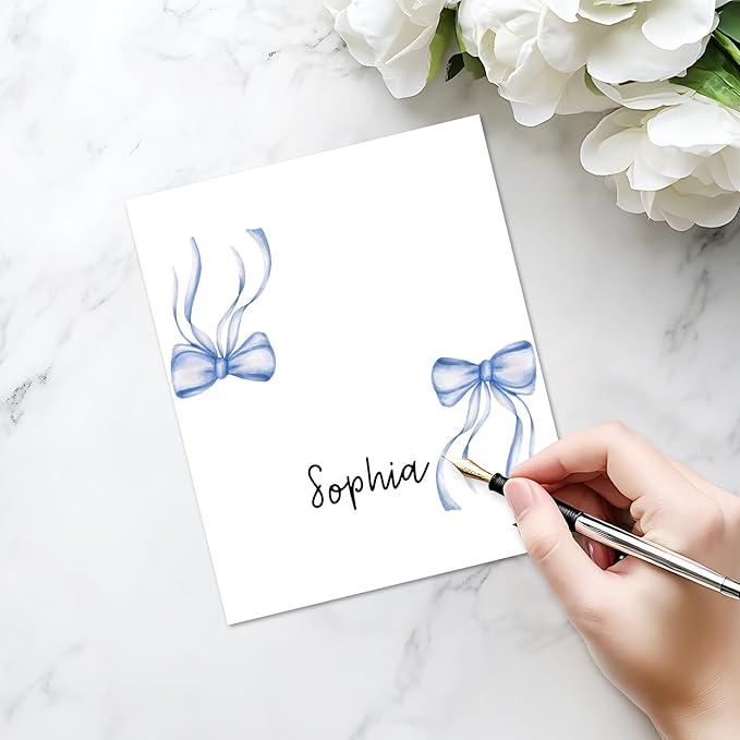 25 Pack Blue Bow Place Cards, Editable Name Cards - Image 3