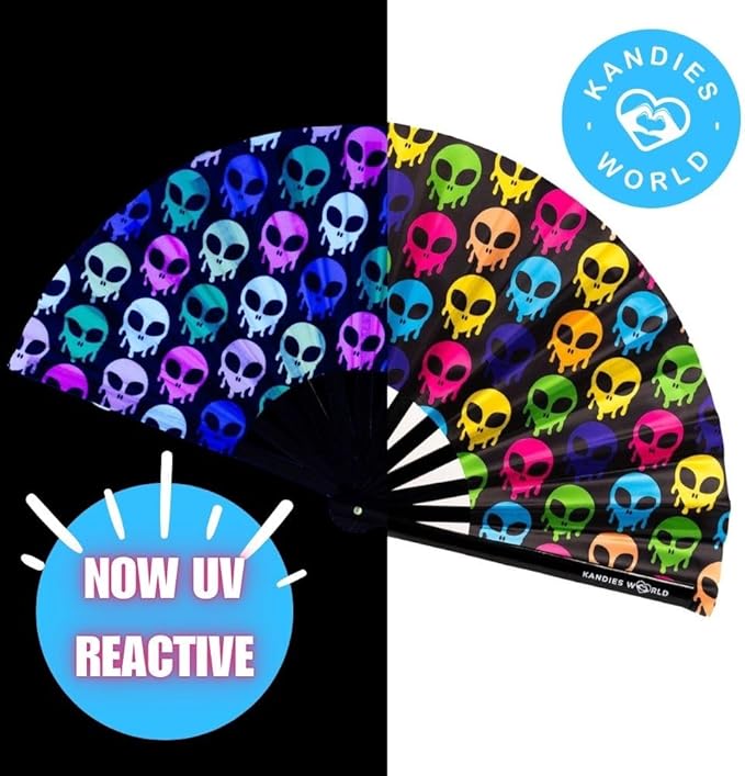 Kandies World UV Reactive Custom Festival Folding Hand Fan - Image 5