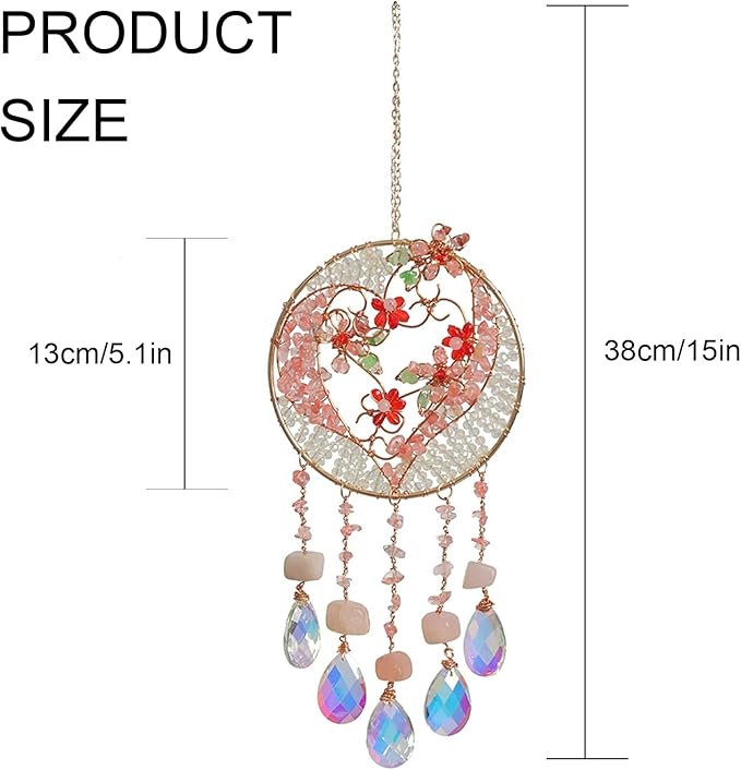 TUOKING Crystal Suncatchers for Window Pink Love Dreamy Crystal Natural Stone - Image 3