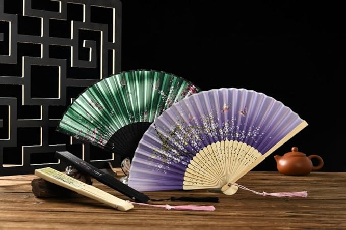 HUNANBANG 10 Pieces Oriental Bamboo Folding Hand Fans Church Wedding Gift - Image 7