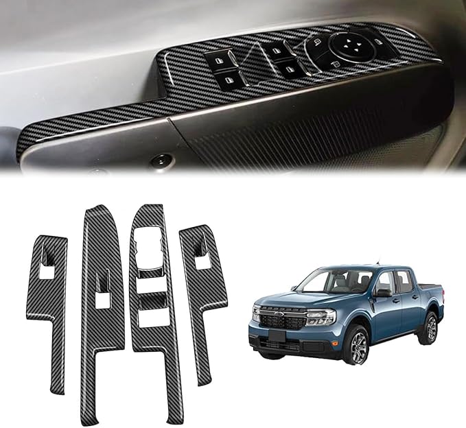 4pcs Carbon Fiber Style Front Rear Doors Window Glass Lift Switch Panel Cover - Image 2
