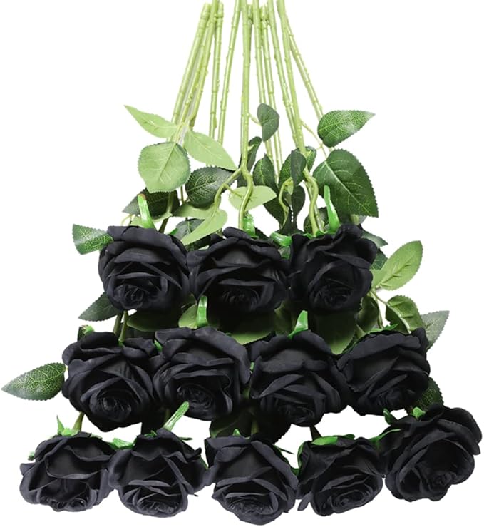 Tifuly Black Roses Artificial Flowers -12 pcs Realistic Single Long Stem Fake by Tifuly