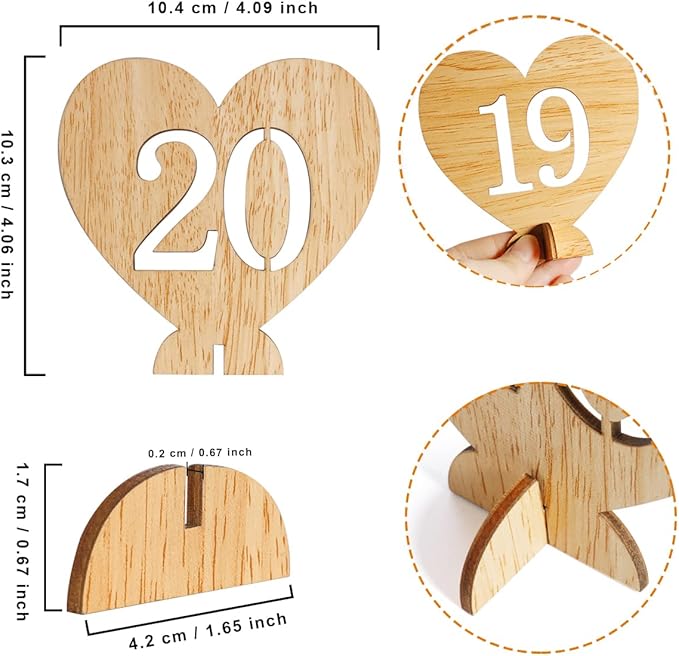 Heart Shape Wooden Table Numbers 1-20 - Image 2