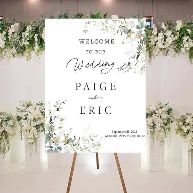 Welcome To Our Wedding Sign, Personalized Wedding Welcome Sign, Eucalyptus by Unknown
