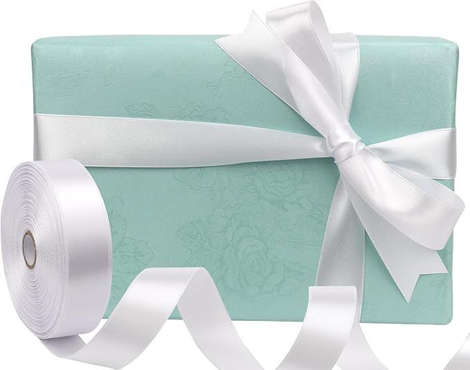White Solid Satin Ribbon 1 Inch 50 Yards Solid Polyester Fabric Ribbon - Image 5
