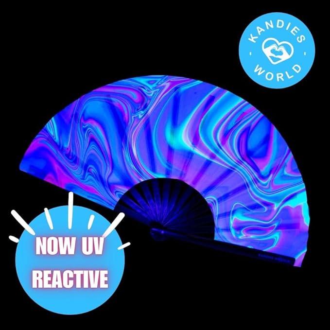 Kandies World UV Reactive Custom Festival Folding Hand Fan - Image 4