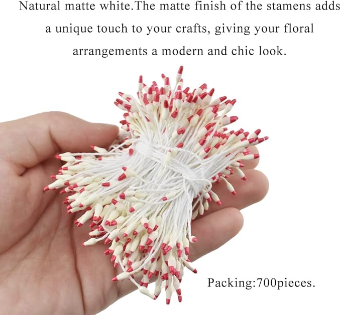 HAHIYO 700Pcs 2mm Light Yellow & Red Pearl Double Head Flower Stamen Pistil - Image 3