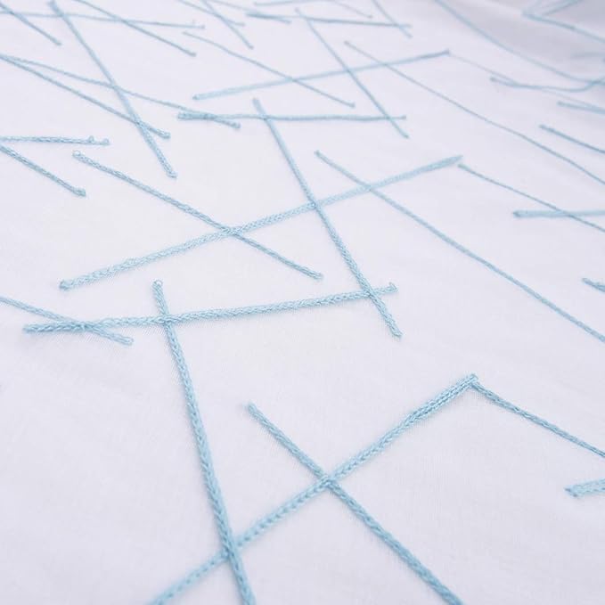 MYSTIC-HOME Sheer Blue Curtains 95 Inches Embroidered Branch Patterned Semi - Image 6