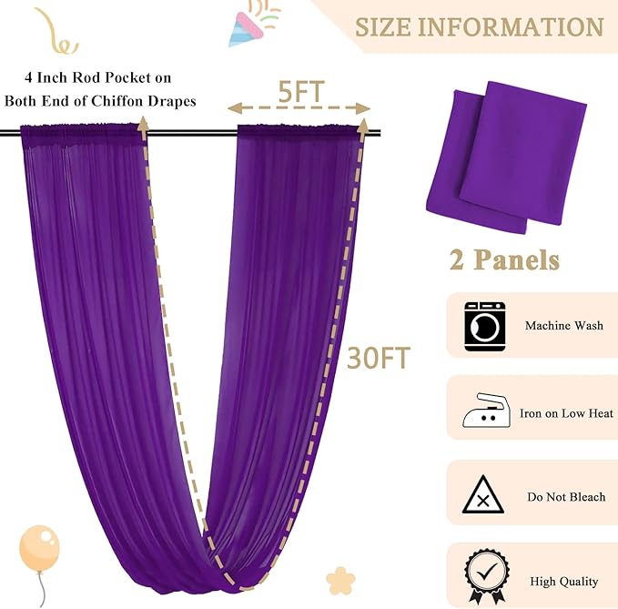 MODFUNS Wedding Ceiling Drapery Purple 5x30FT 2 Panels Sheer Wedding Arch - Image 5